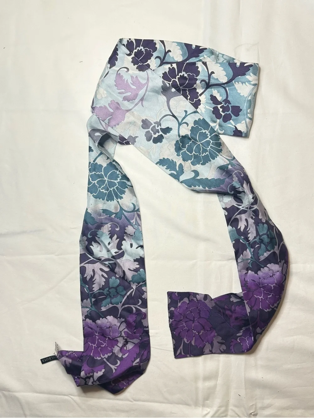 Vintage Floral Ombre Silk Scarf in Lavender, Teal & Navy